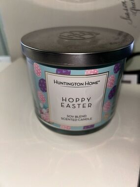 Huntington Home Pastel Blue Hoppy Easter Candle with Pink & Purple Accents